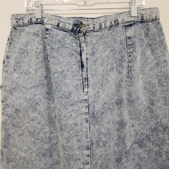 Vintage Denim Skirt Sz 18W 80s Kayo Acid Wash Pockets Maxi Midi 100% Cotton - Picture 7 of 14